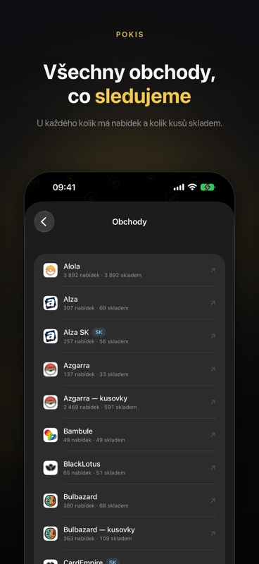 POKIS — všechny sledované obchody