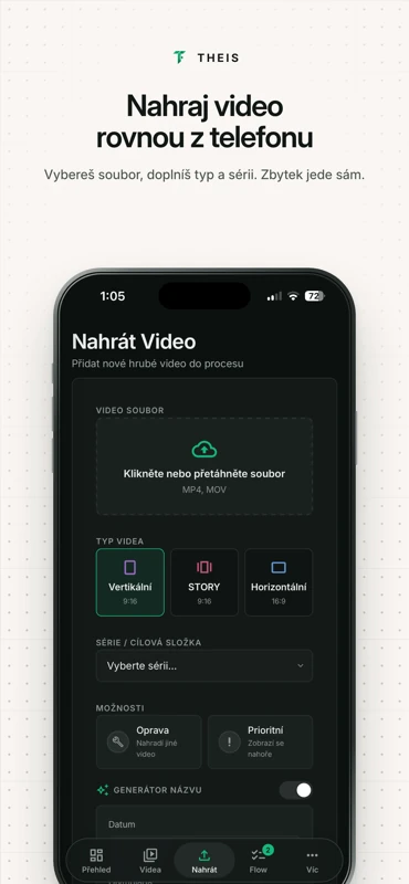 THEIS — nahrání videa rovnou z telefonu